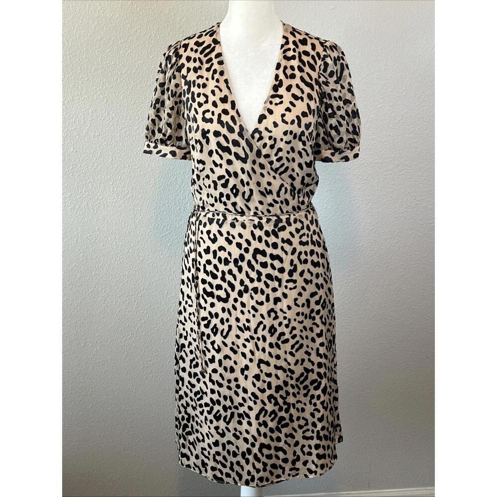 Alice + Olivia Textured Leopard Print Wrap Dress Brown/Beige Size 4
